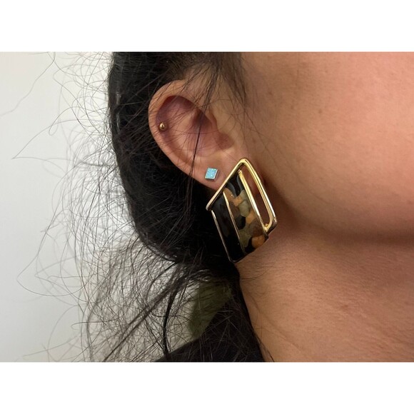 vtg 80s 90s pierced statement‎ earrings geometric colorful resin minimalist glam - Picture 2 of 5